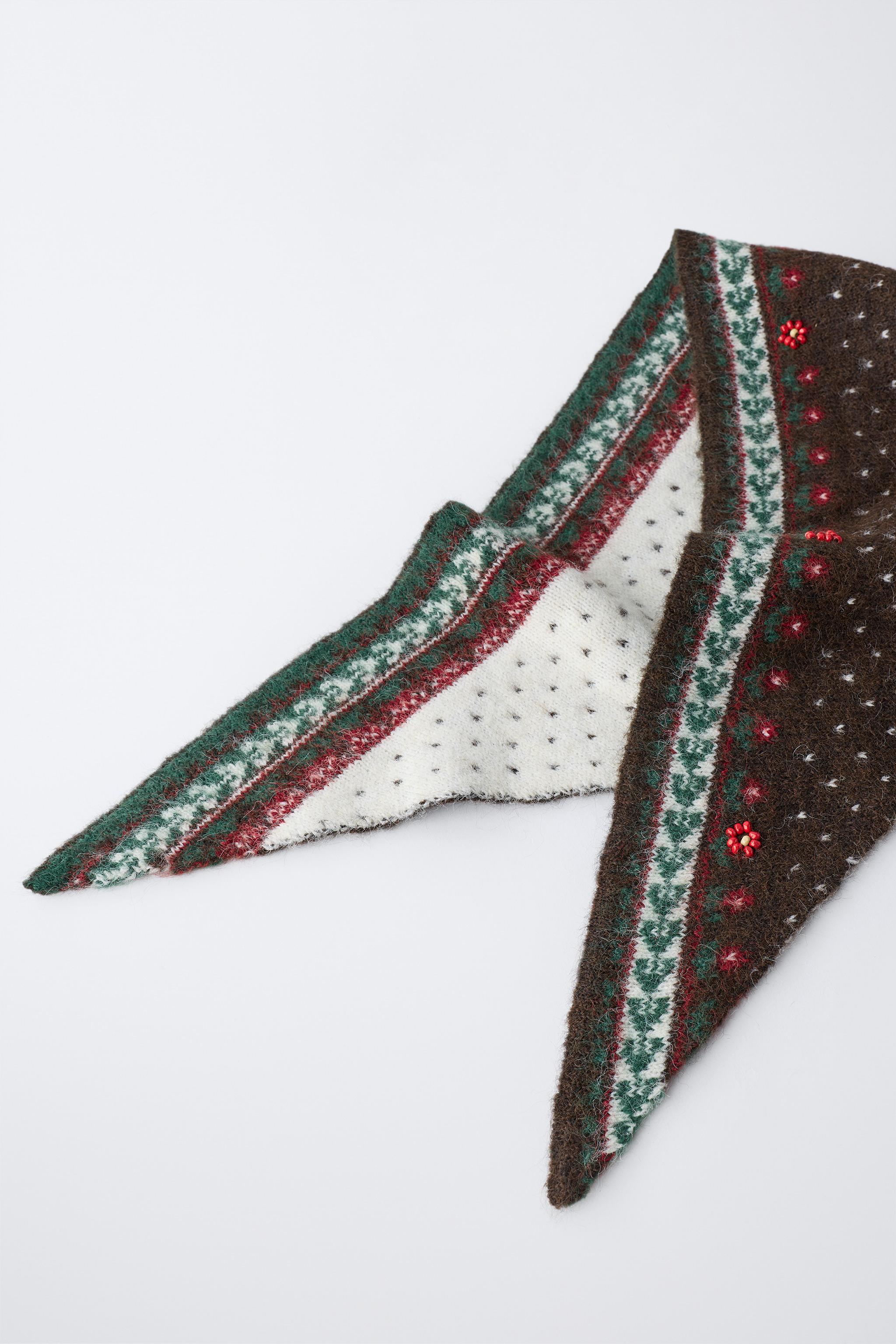 TRIANGULAR FLORAL AND BEAD SCARF